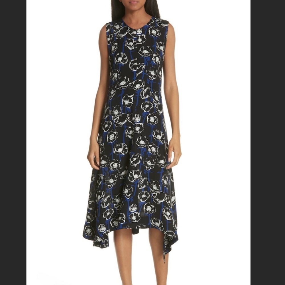 Theory Nophella Poppy Sharkbite Hem Silk Dress in Black Size 4 NWT